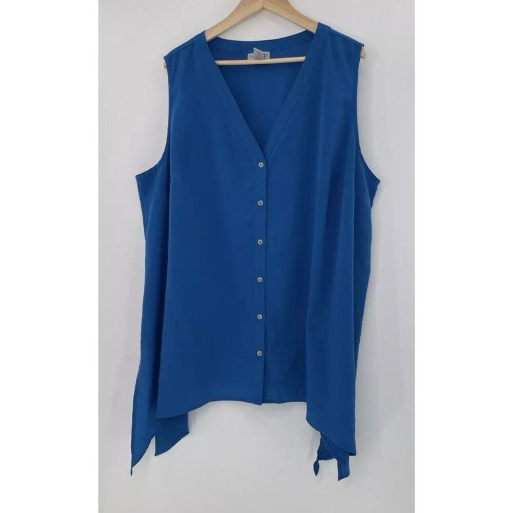 Catherines Plus Size Blue Chiffon Asymmetrical Hem Sleeveless Blouse Size 3x